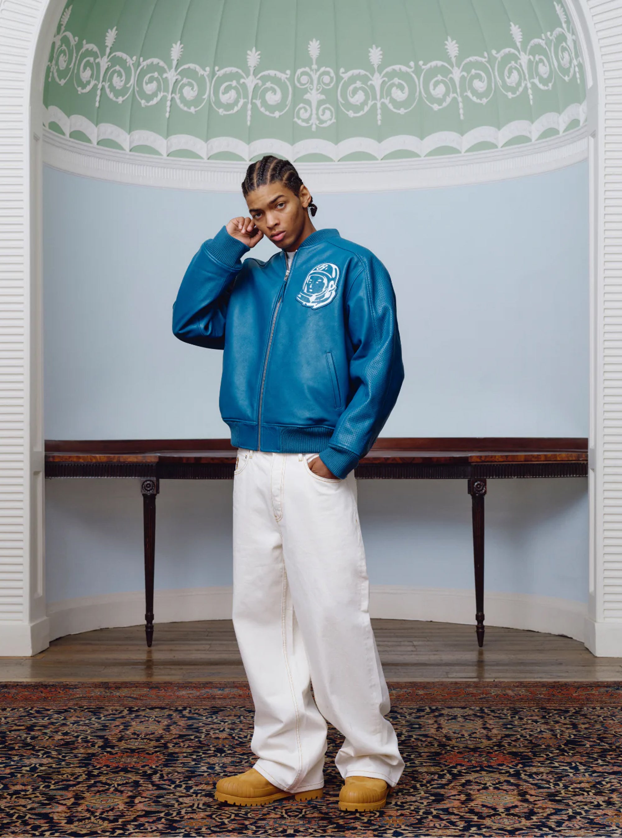 Chaqueta Bomber de Piel Astro Verde-Azul de Billionaire Boys Club
