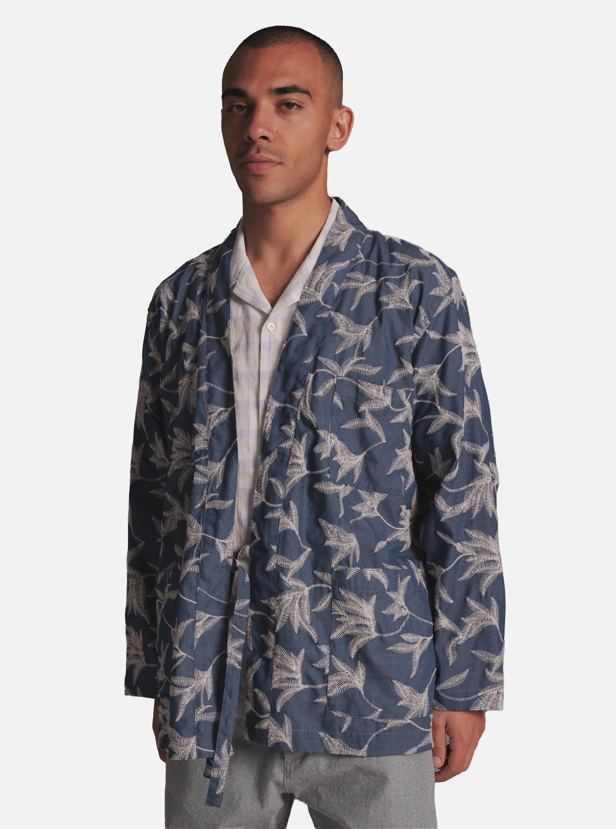 Chaqueta Kyoto de Universal Works en algodón índigo Summer Jungle