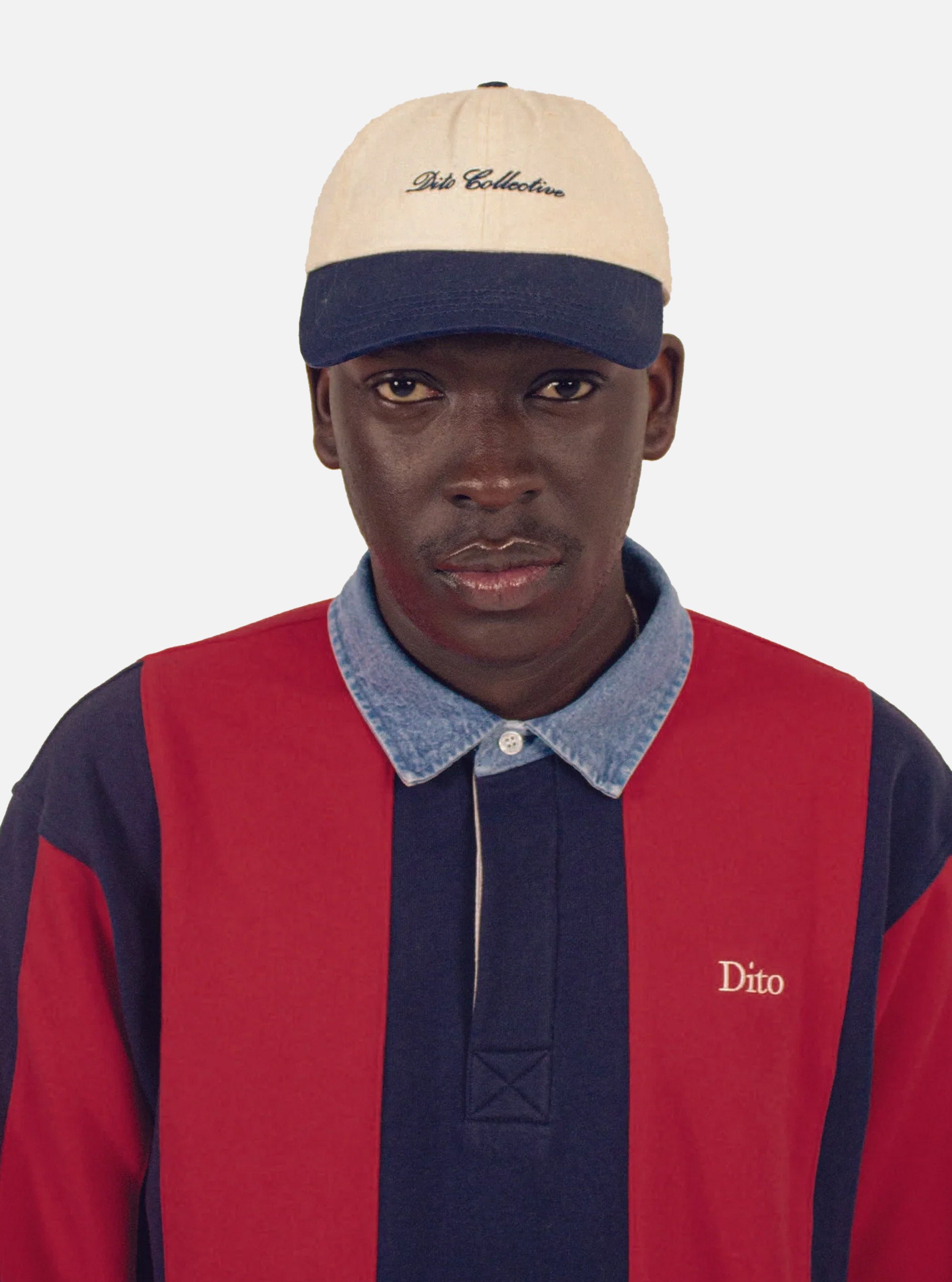 Polo a rayas de cuello denim de Dito Collective